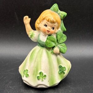 Lefton Vintage Hand Painted Ceramic Shamrock Girl, Lefton Japan 403 Lady Figure